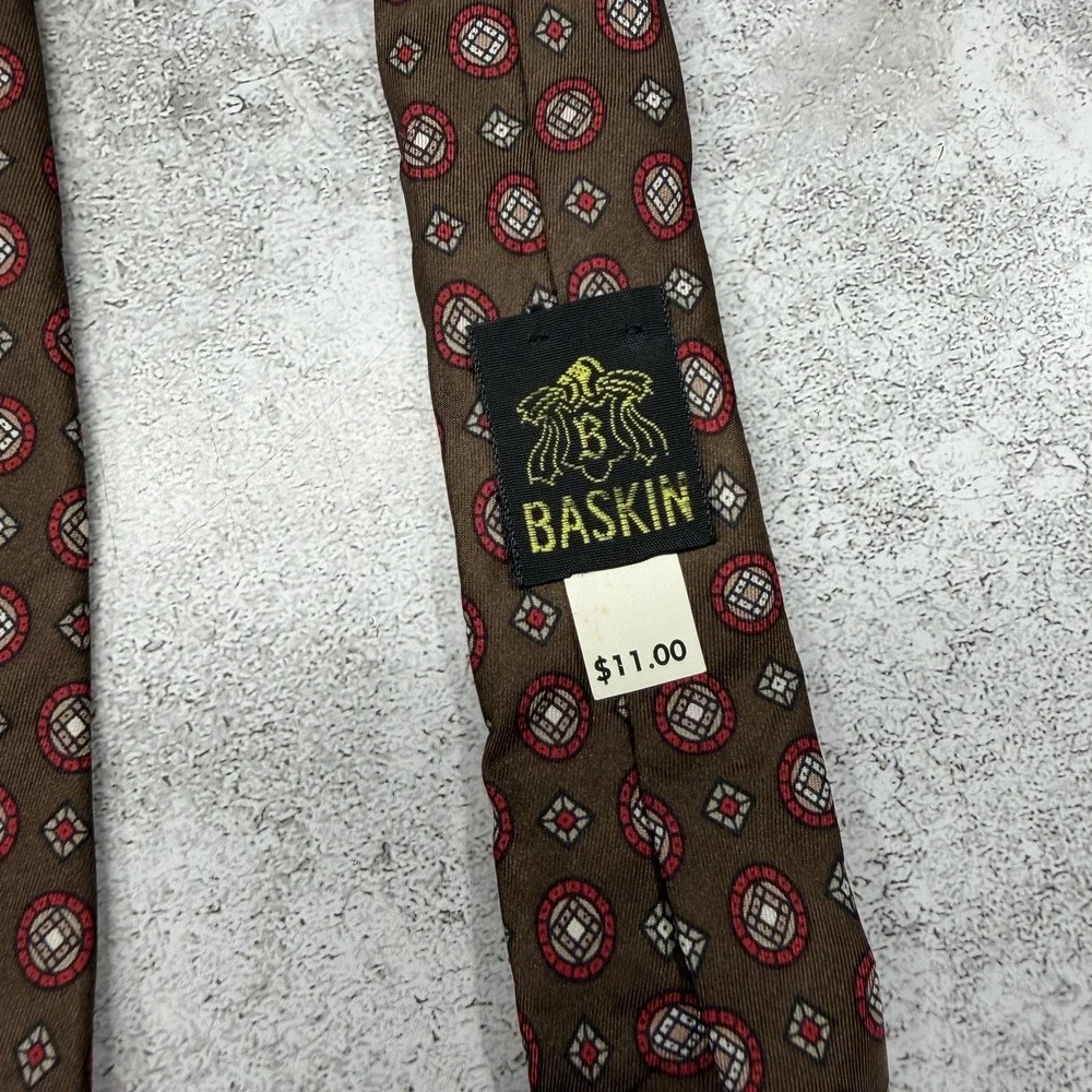 Vintage Christian Dior 100% Silk Tie Mens OS Brown Geometric Designer Necktie